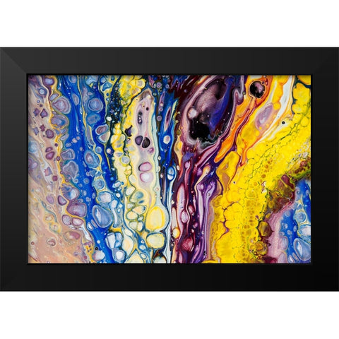 Fluid Acrylic Iridescent Reality Black Modern Wood Framed Art Print by Jenny Rainbow Fine Art