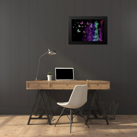 Neon Butterflies Black Modern Wood Framed Art Print by Jenny Rainbow Fine Art