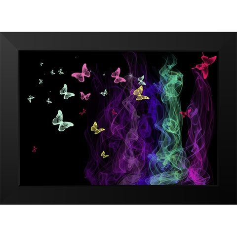 Neon Butterflies Black Modern Wood Framed Art Print by Jenny Rainbow Fine Art