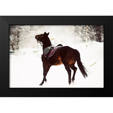 Race in the Snow Black Modern Wood Framed Art Print by Jenny Rainbow Fine Art