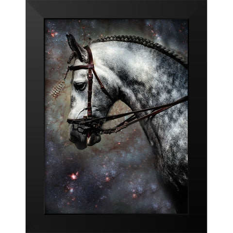 The Horse Among the Stars Black Modern Wood Framed Art Print by Jenny Rainbow Fine Art