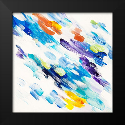 Acrylic Painting Colorful Rain Black Modern Wood Framed Art Print by Jenny Rainbow Fine Art