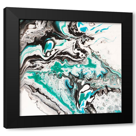 Fluid Acrylic On Emerald Waves 1 Black Modern Wood Framed Art Print by Jenny Rainbow Fine Art
