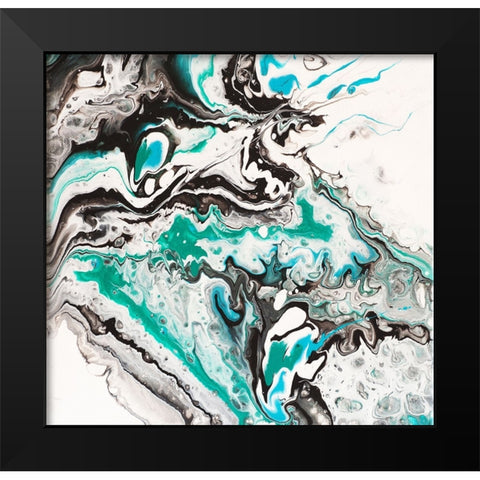 Fluid Acrylic On Emerald Waves 1 Black Modern Wood Framed Art Print by Jenny Rainbow Fine Art