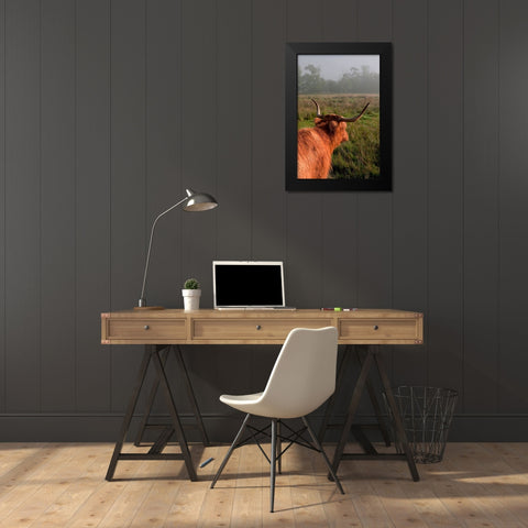 Highland Cow Black Modern Wood Framed Art Print by Jenny Rainbow Fine Art