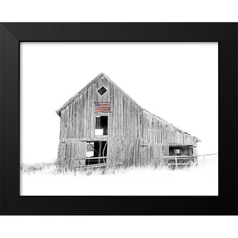 Old Barn Us Flag Black And White Black Modern Wood Framed Art Print by Schell, Jennie Marie