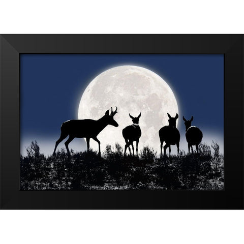 Antelope Pronghorn Silhouettes and Moon Black Modern Wood Framed Art Print by Schell, Jennie Marie