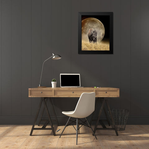 Buffalo Bison and Moon Black Modern Wood Framed Art Print by Schell, Jennie Marie