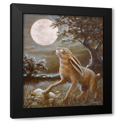 116 Moon Gazing Hare Black Modern Wood Framed Art Print by Silver, John