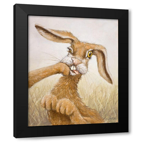 117 Boxing Hare Black Modern Wood Framed Art Print by Silver, John