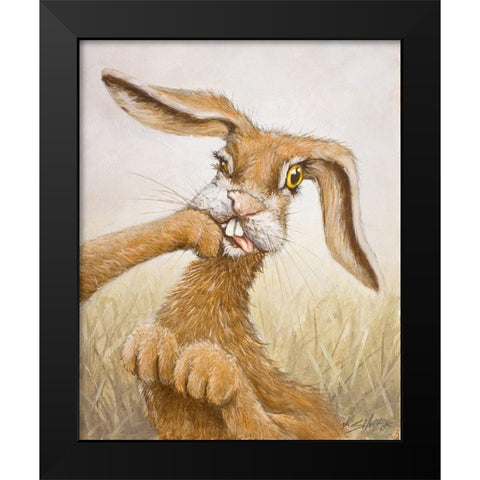 117 Boxing Hare Black Modern Wood Framed Art Print by Silver, John