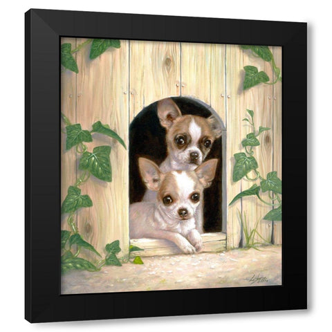 Chihuahuas In Doghouse Black Modern Wood Framed Art Print with Double Matting by Silver, John