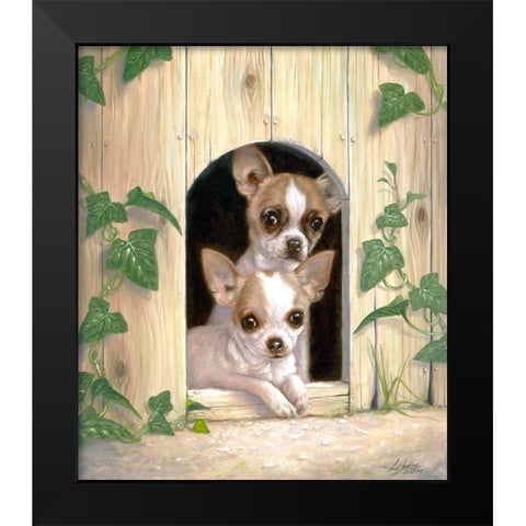 Chihuahuas In Doghouse Black Modern Wood Framed Art Print by Silver, John
