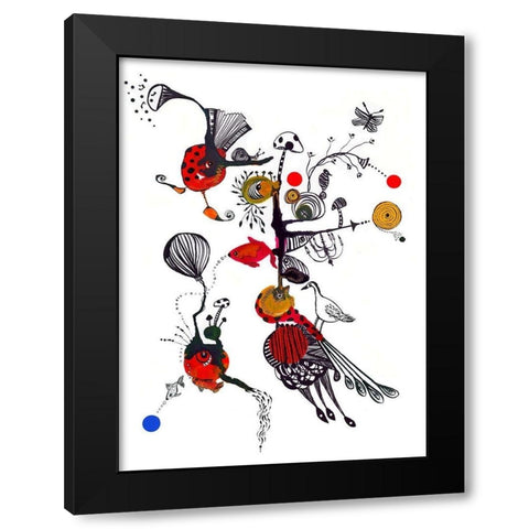 Accordian Creatures Black Modern Wood Framed Art Print by Kwerki Studios