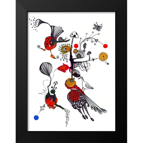 Accordian Creatures Black Modern Wood Framed Art Print by Kwerki Studios