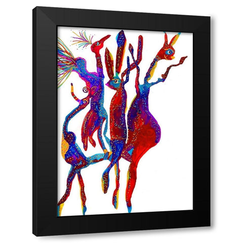 Dancing Friends Black Modern Wood Framed Art Print by Kwerki Studios