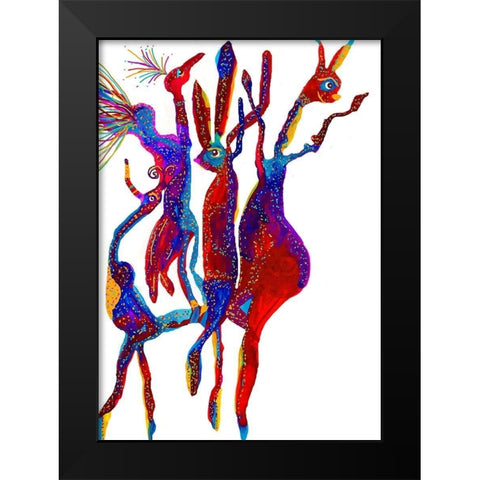 Dancing Friends Black Modern Wood Framed Art Print by Kwerki Studios
