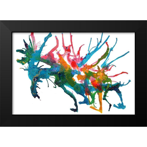 Dragon Creatures Black Modern Wood Framed Art Print by Kwerki Studios