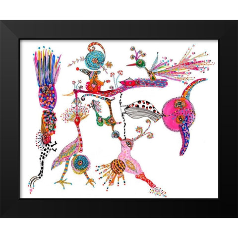 Funky Wondering Birds Black Modern Wood Framed Art Print by Kwerki Studios