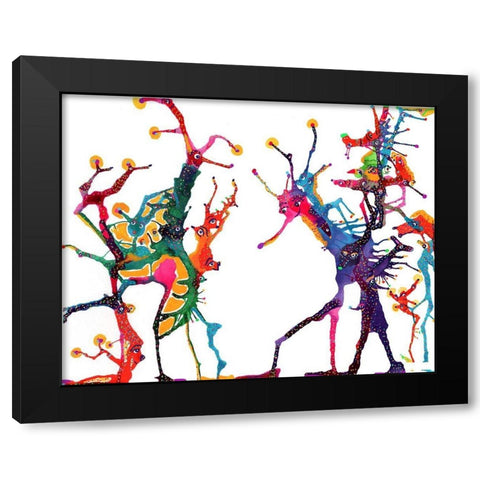 Mr. Grasshopper And Friends Black Modern Wood Framed Art Print with Double Matting by Kwerki Studios