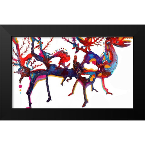 Woodland Creatures Black Modern Wood Framed Art Print by Kwerki Studios