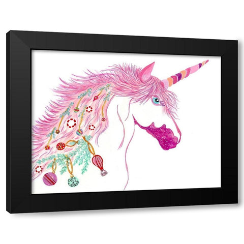 Christmas Unicorn Black Modern Wood Framed Art Print by Kwerki Studios