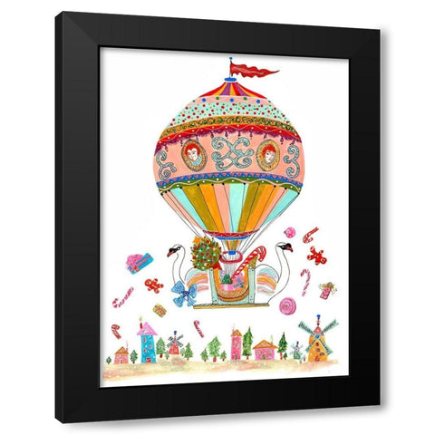Ornament Hot Air Balloon Black Modern Wood Framed Art Print with Double Matting by Kwerki Studios