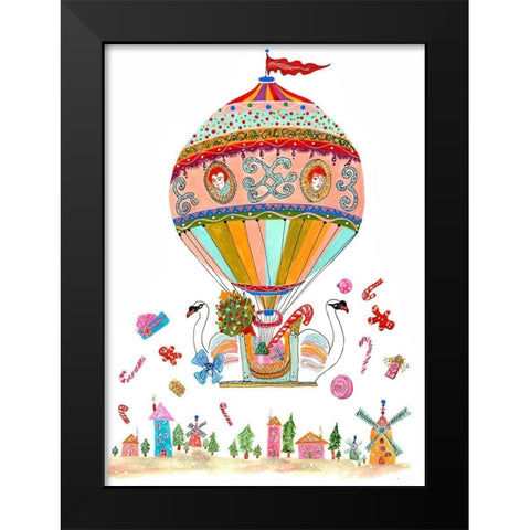 Ornament Hot Air Balloon Black Modern Wood Framed Art Print by Kwerki Studios