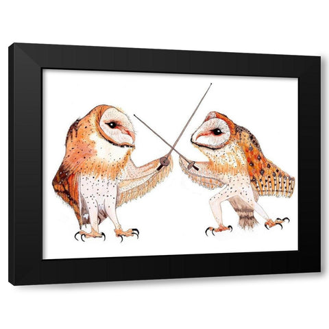 Dueling Owls Black Modern Wood Framed Art Print by Kwerki Studios