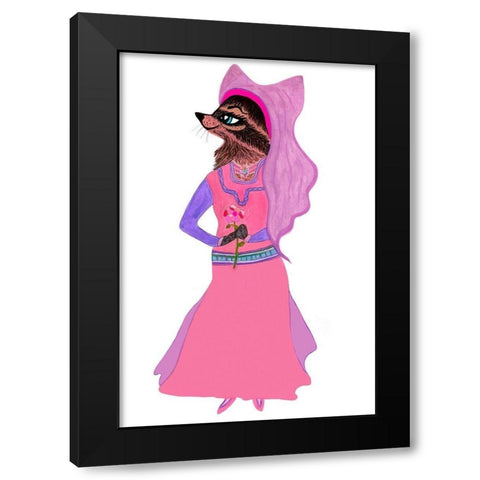 Marian Racoon Black Modern Wood Framed Art Print by Kwerki Studios