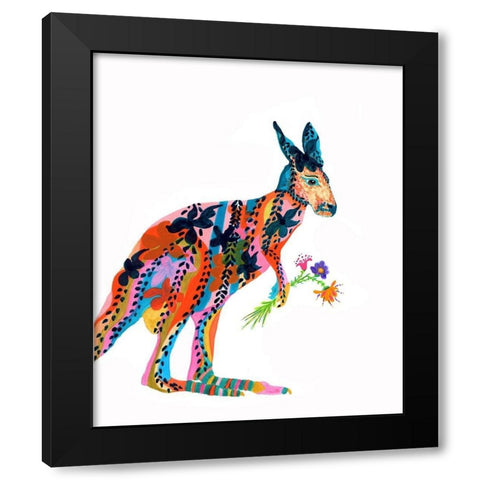 Marloo Kangaroo Black Modern Wood Framed Art Print by Kwerki Studios