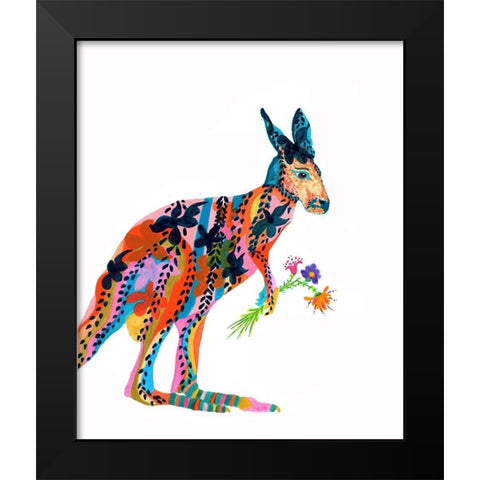 Marloo Kangaroo Black Modern Wood Framed Art Print by Kwerki Studios