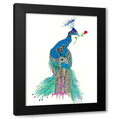 Pippy Peacock Black Modern Wood Framed Art Print by Kwerki Studios