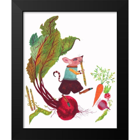 Sigmund and Asparagus Flute Black Modern Wood Framed Art Print by Kwerki Studios