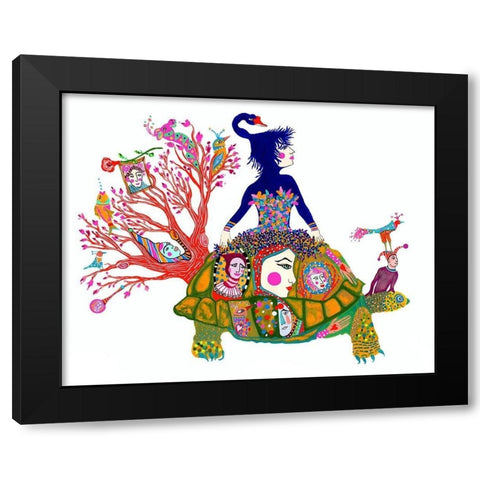 Tortoise Carnival Black Modern Wood Framed Art Print by Kwerki Studios