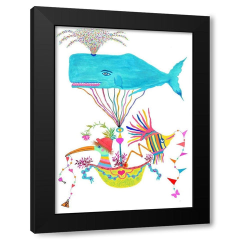 Whale Balloon Black Modern Wood Framed Art Print by Kwerki Studios