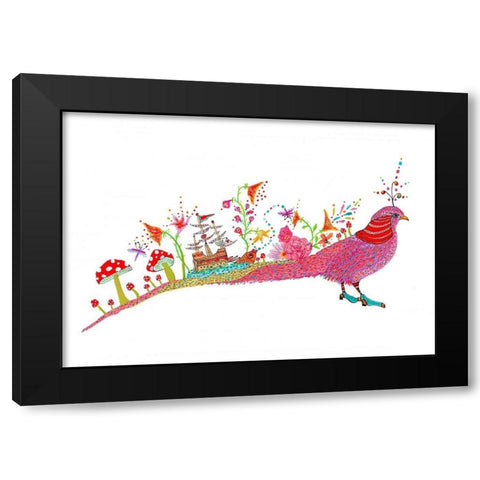 Whimsical Journey Black Modern Wood Framed Art Print with Double Matting by Kwerki Studios