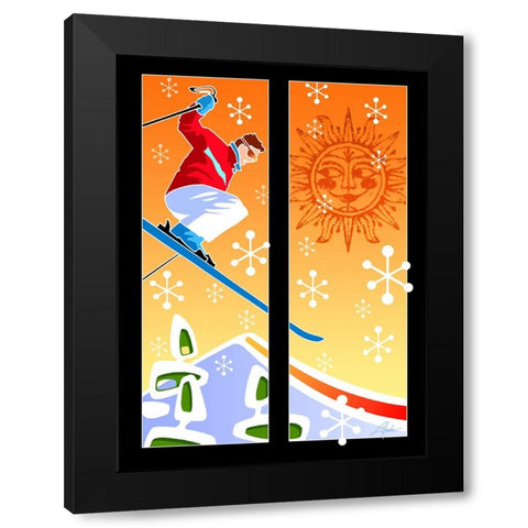 Skier Powder Black Modern Wood Framed Art Print with Double Matting by Hunter, Larry