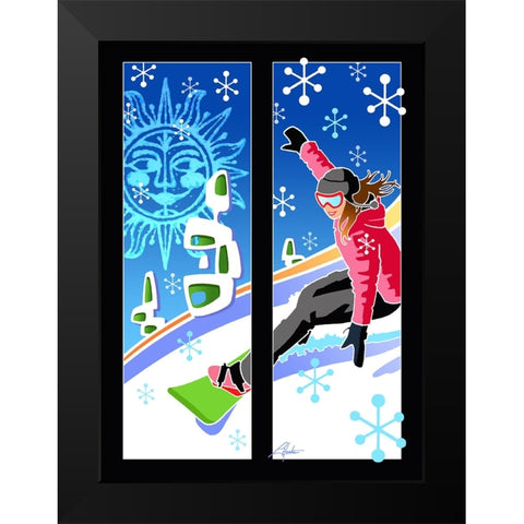 Snowboarder Black Modern Wood Framed Art Print by Hunter, Larry