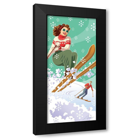 Vintage Skiers Black Modern Wood Framed Art Print with Double Matting by Hunter, Larry