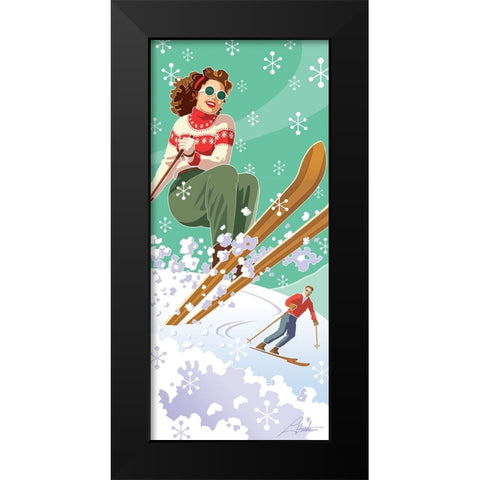 Vintage Skiers Black Modern Wood Framed Art Print by Hunter, Larry