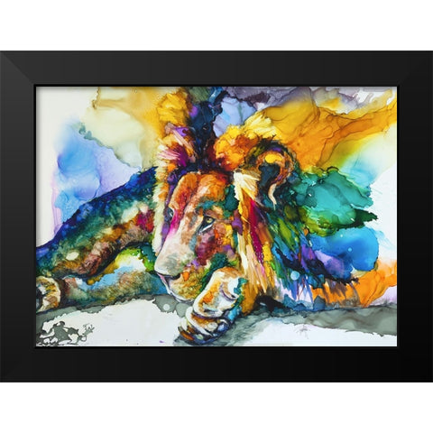 Lion Around Black Modern Wood Framed Art Print by Art by Leslie Franklin