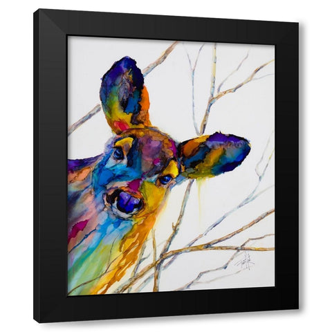 Oh Deer Black Modern Wood Framed Art Print by Art by Leslie Franklin