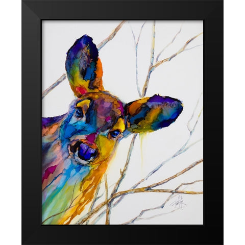 Oh Deer Black Modern Wood Framed Art Print by Art by Leslie Franklin