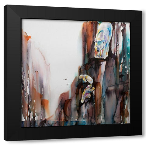 Bears on the Rocks Black Modern Wood Framed Art Print by Art by Leslie Franklin