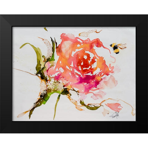 Buzy Pollinating Black Modern Wood Framed Art Print by Art by Leslie Franklin