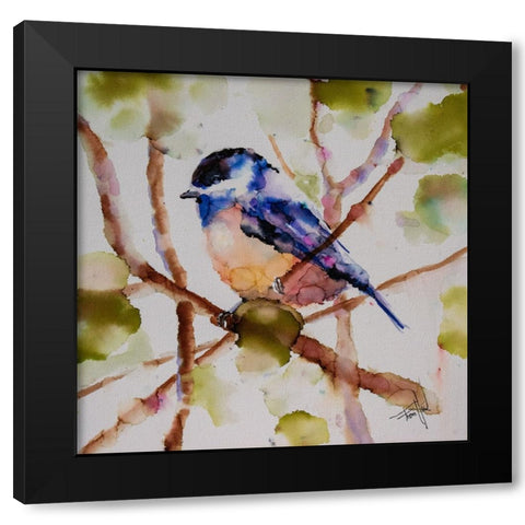Chickadee Dee Dee Black Modern Wood Framed Art Print with Double Matting by Art by Leslie Franklin