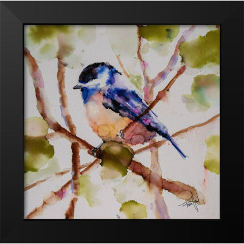 Chickadee Dee Dee Black Modern Wood Framed Art Print by Art by Leslie Franklin