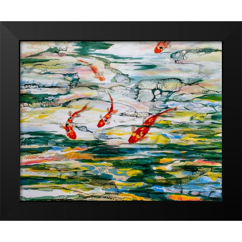Koi Pond Black Modern Wood Framed Art Print by Art by Leslie Franklin