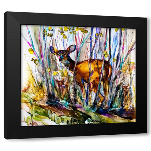 Oh Deer Me, I See Three Black Modern Wood Framed Art Print with Double Matting by Art by Leslie Franklin
